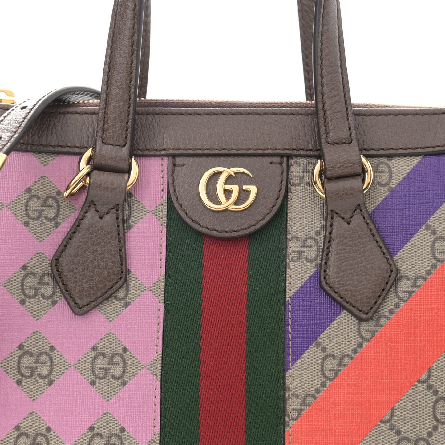 GG Supreme Monogram Equestrian Web Small Ophidia Tote Bag Beige Multicolor New Acero