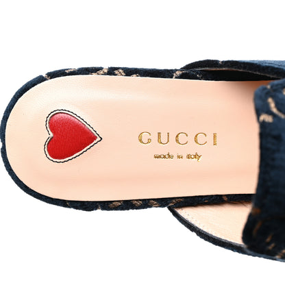 Gucci Velvet GG Monogram Womens Princetown Slippers 35.5 Blue Beige 6 of 9