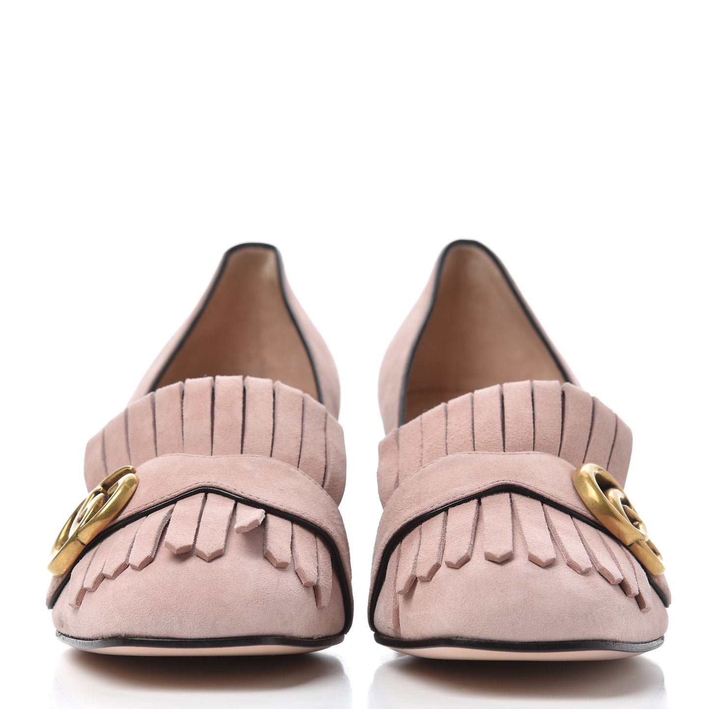 Kid Scamosciato GG Marmont Fringe 50mm Loafer Pumps 39 Crystal Pink