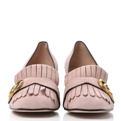 Gucci Kid Scamosciato GG Marmont Fringe 50mm Loafer Pumps 39 Crystal Pink 2 of 15