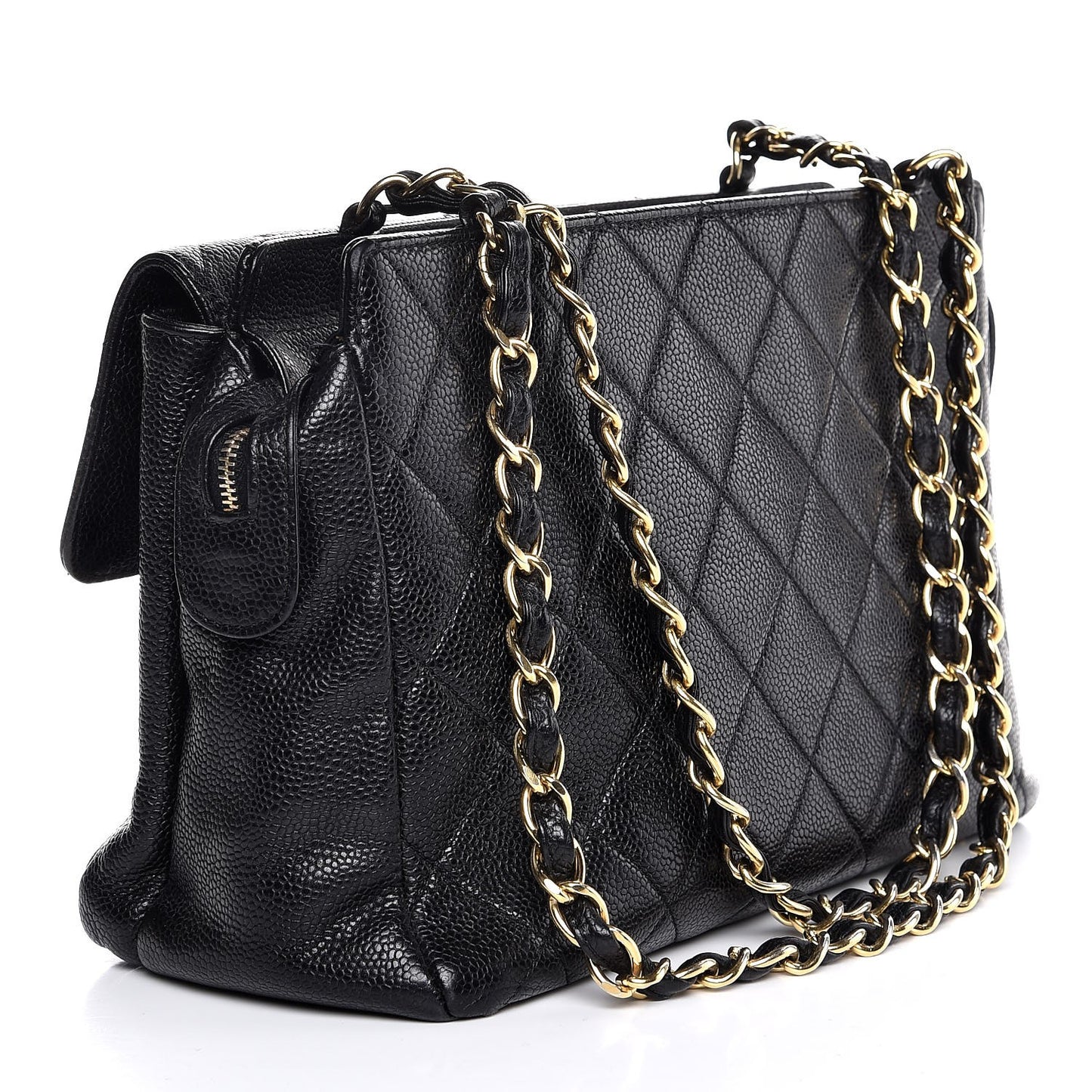 Caviar Quilted Flap Shoulder Bag Black
