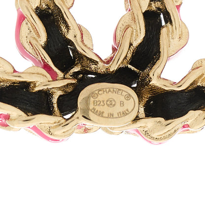 Chanel Lambskin CC Chain Earrings Black Gold Pink 4 of 5