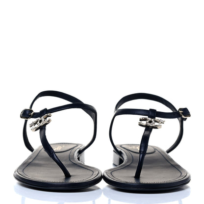 Chanel Lambskin Crystal CC Thong Sandals 38 Navy Blue 4 of 8