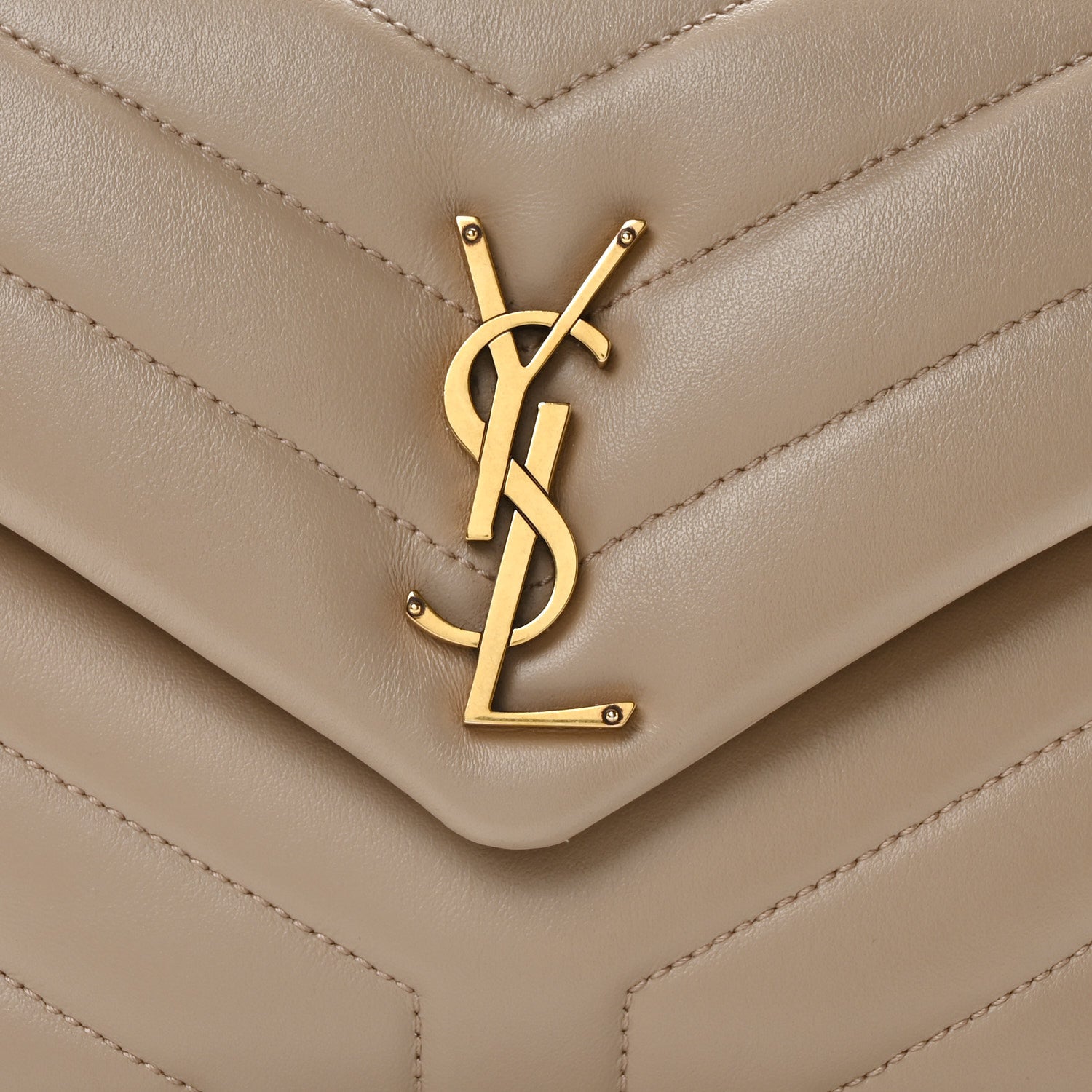 Saint Laurent Calfskin Y Quilted Monogram Small Loulou Chain Satchel Dark Beige 9 of 11