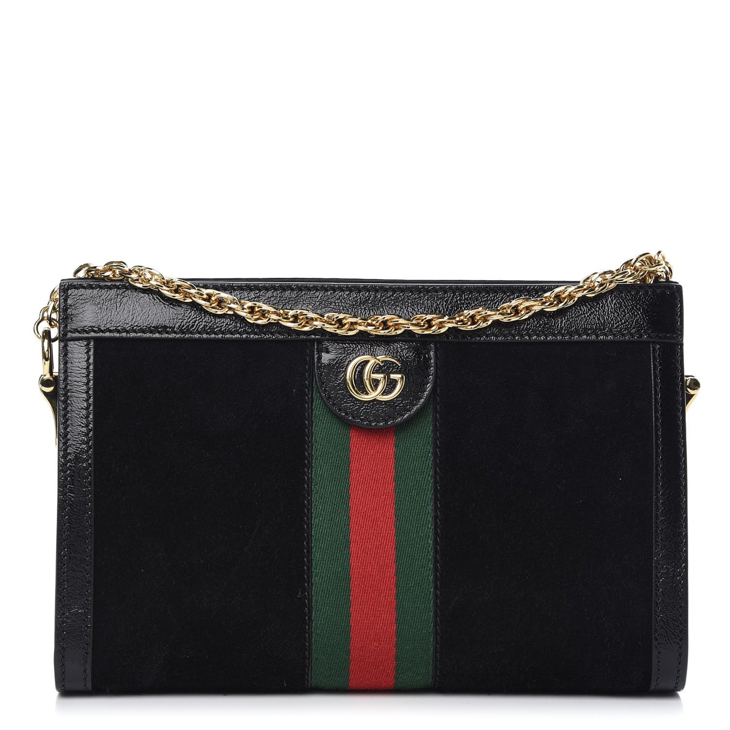 Suede Patent GG Web Small Ophidia Chain Shoulder Bag Black