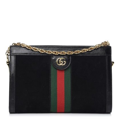 Gucci Suede Patent GG Web Small Ophidia Chain Shoulder Bag Black 1 of 8