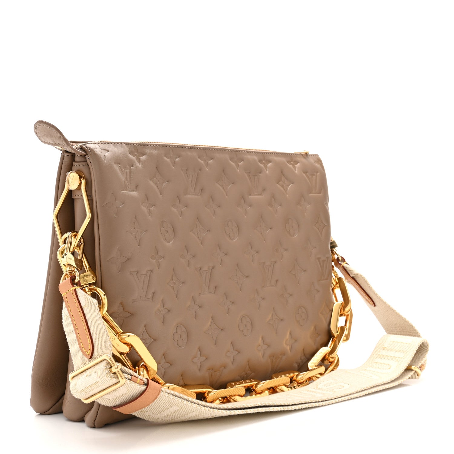 Louis Vuitton Lambskin Embossed Monogram Coussin MM Taupe 3 of 9