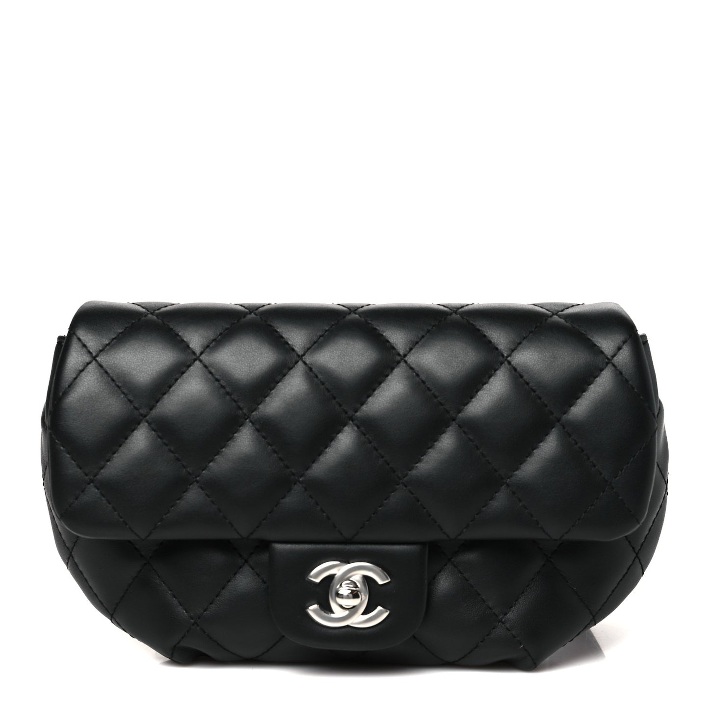 Calfskin Quilted CC Uniform Flap Belt Bag Black