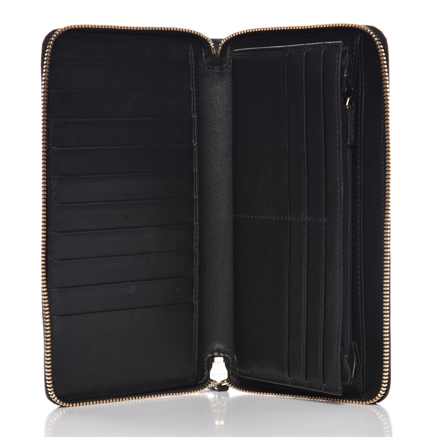 Guccissima Metal Bar Zip Around Organizer Wallet Black