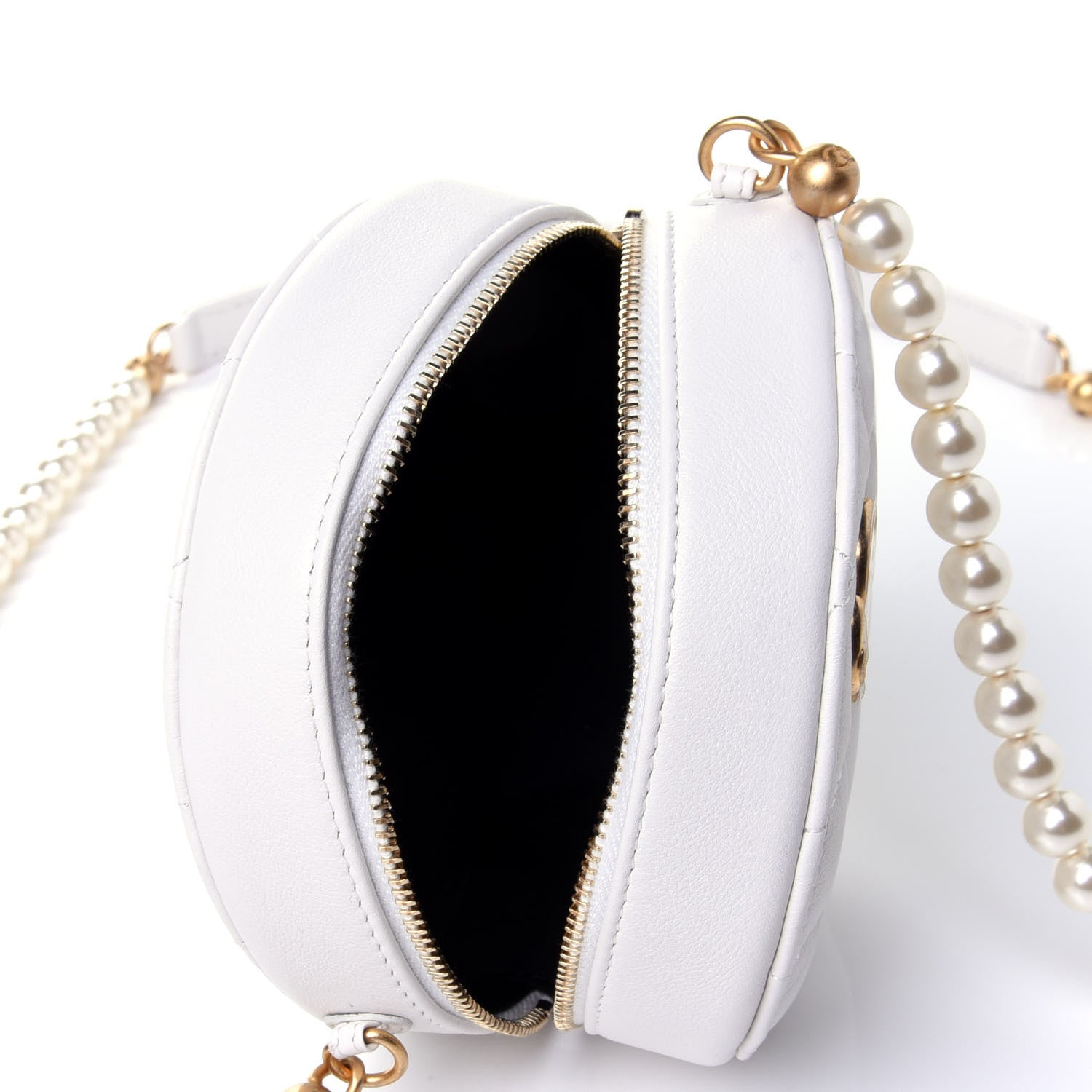Chanel Calfskin Quilted Pearl Round Clutch With Chain White 4 of 4