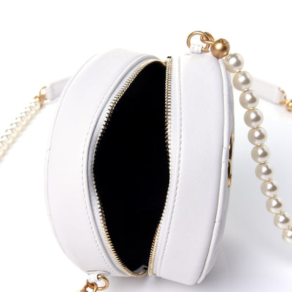 Chanel Calfskin Quilted Pearl Round Clutch With Chain White 4 of 4
