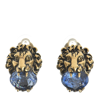 Gucci Crystal Lion Head Earrings Blue Sapphire 1 of 5