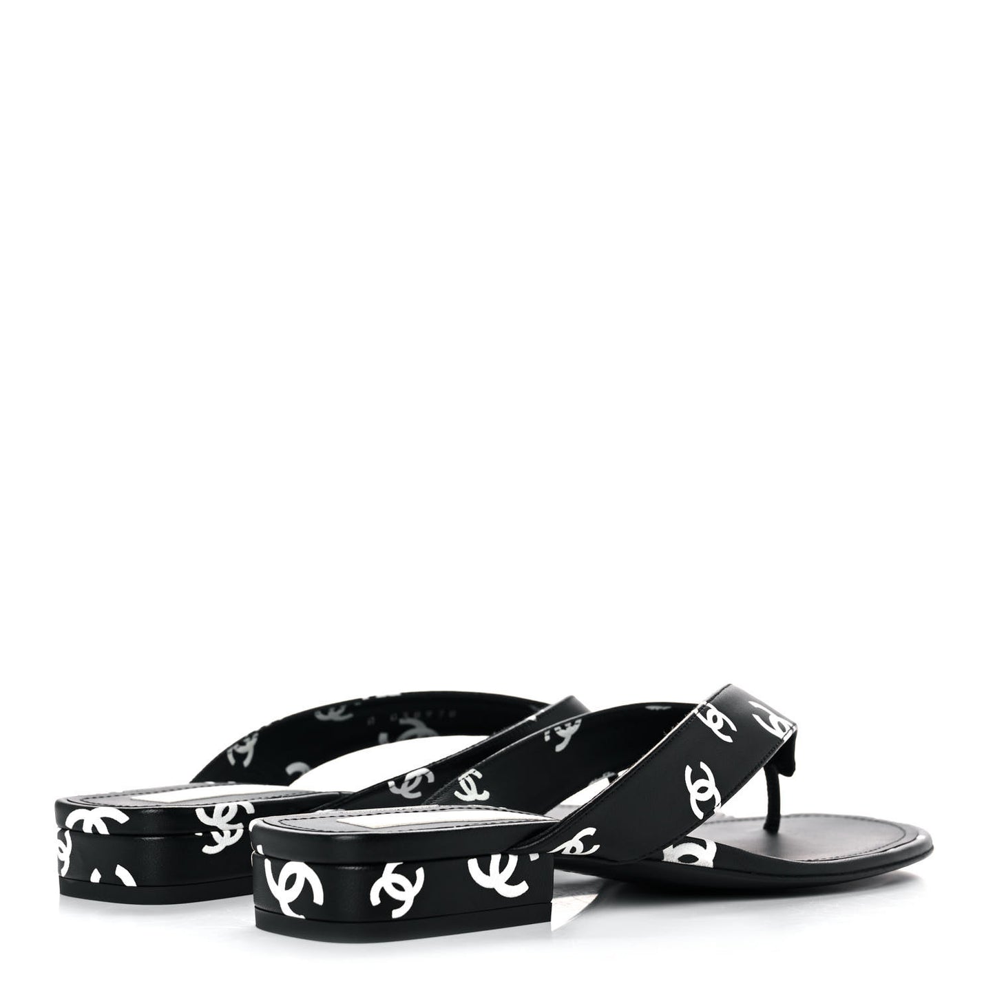 Lambskin Printed CC Thong Sandals 39 Black White