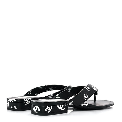 Chanel Lambskin Printed CC Thong Sandals 39 Black White 4 of 9