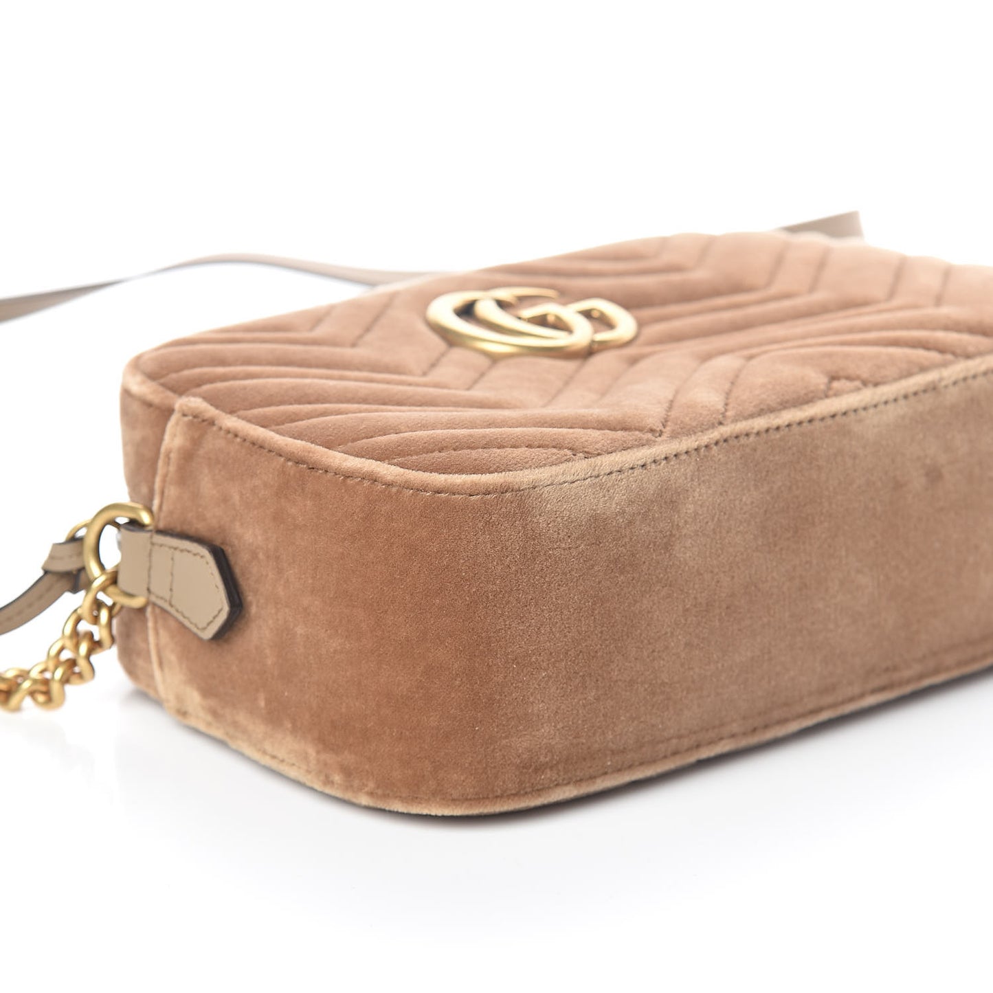 Velvet Matelasse Small GG Marmont Chain Shoulder Bag Taupe