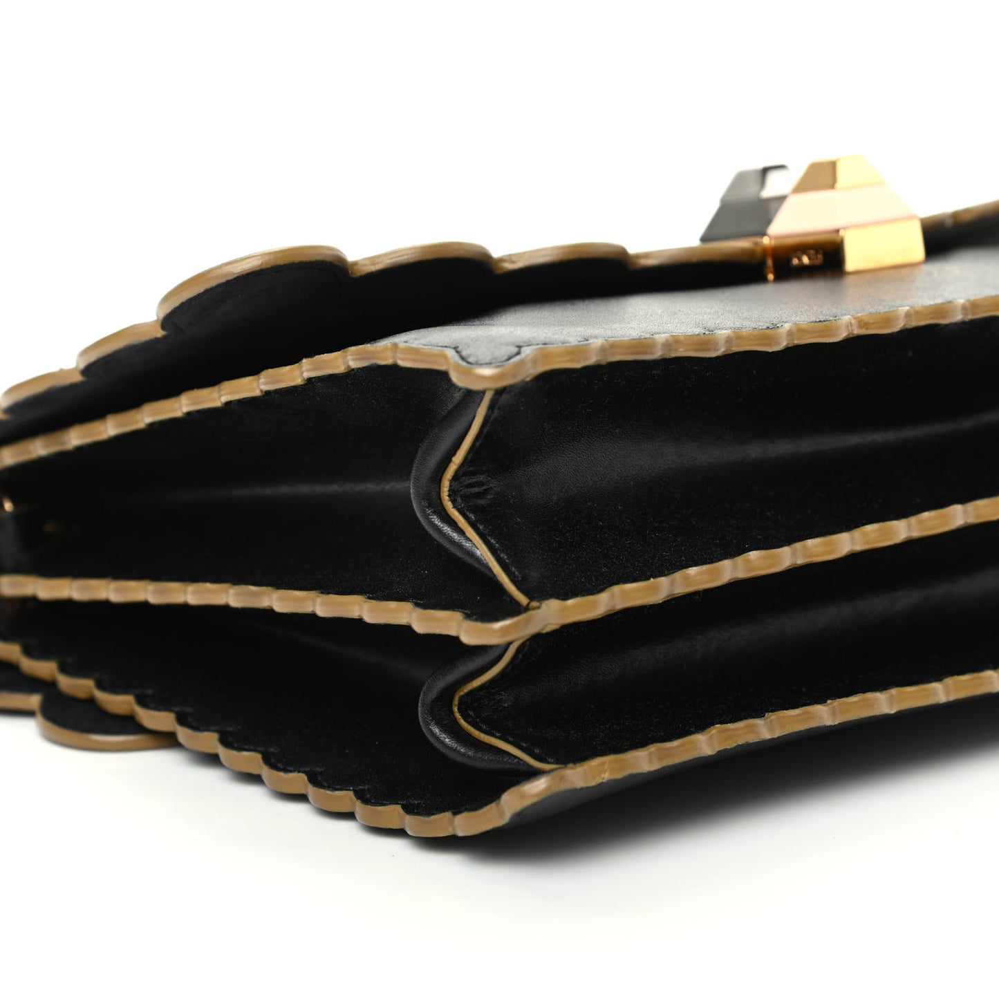 Vitello Liberty Scalloped Studded Kan I Shoulder Bag Black