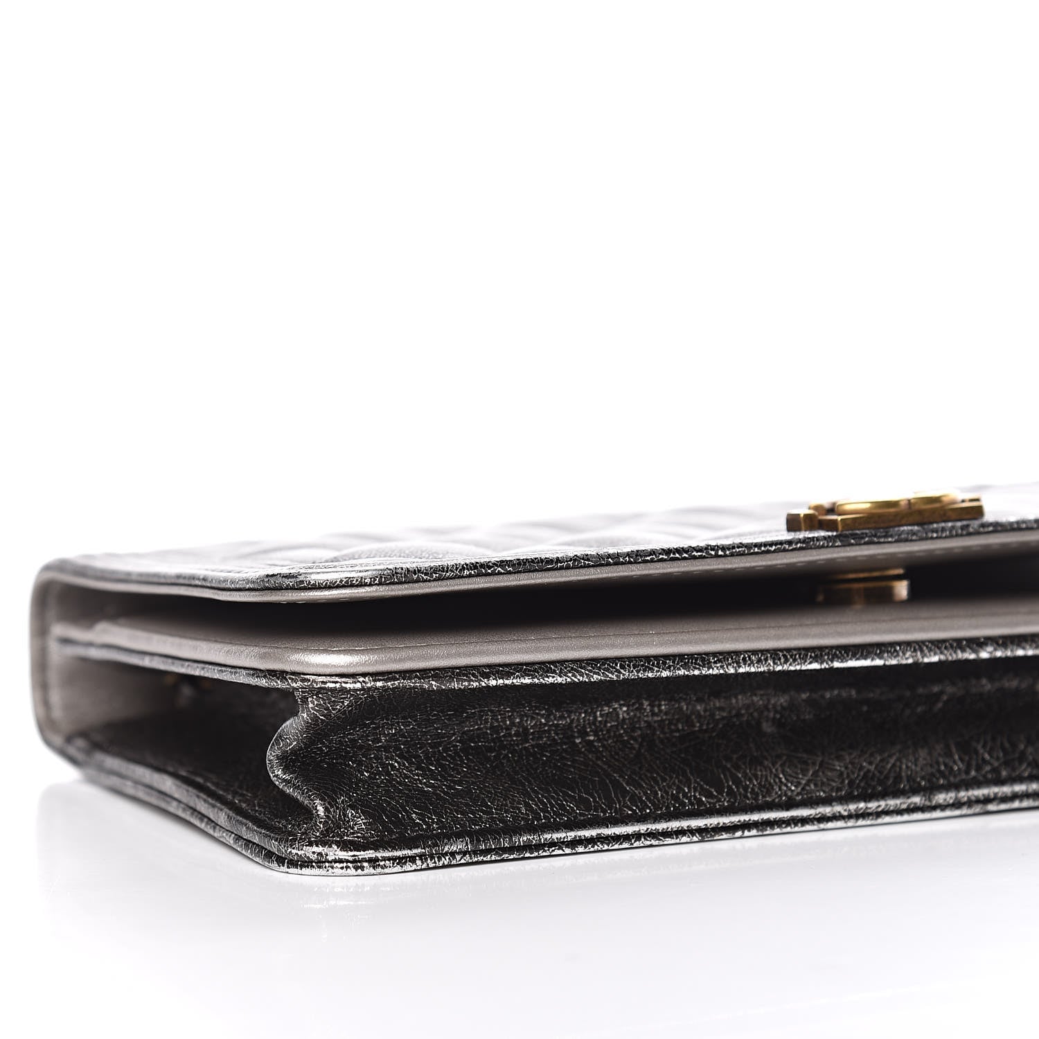 Chanel Cracked Metallic Calfskin Quilted Boy Wallet On Chain WOC Dark Silver 5 of 18