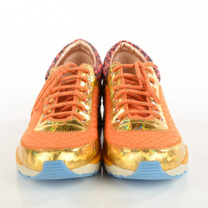 Chanel Tweed Suede Calfskin Sneakers Orange 2 of 9
