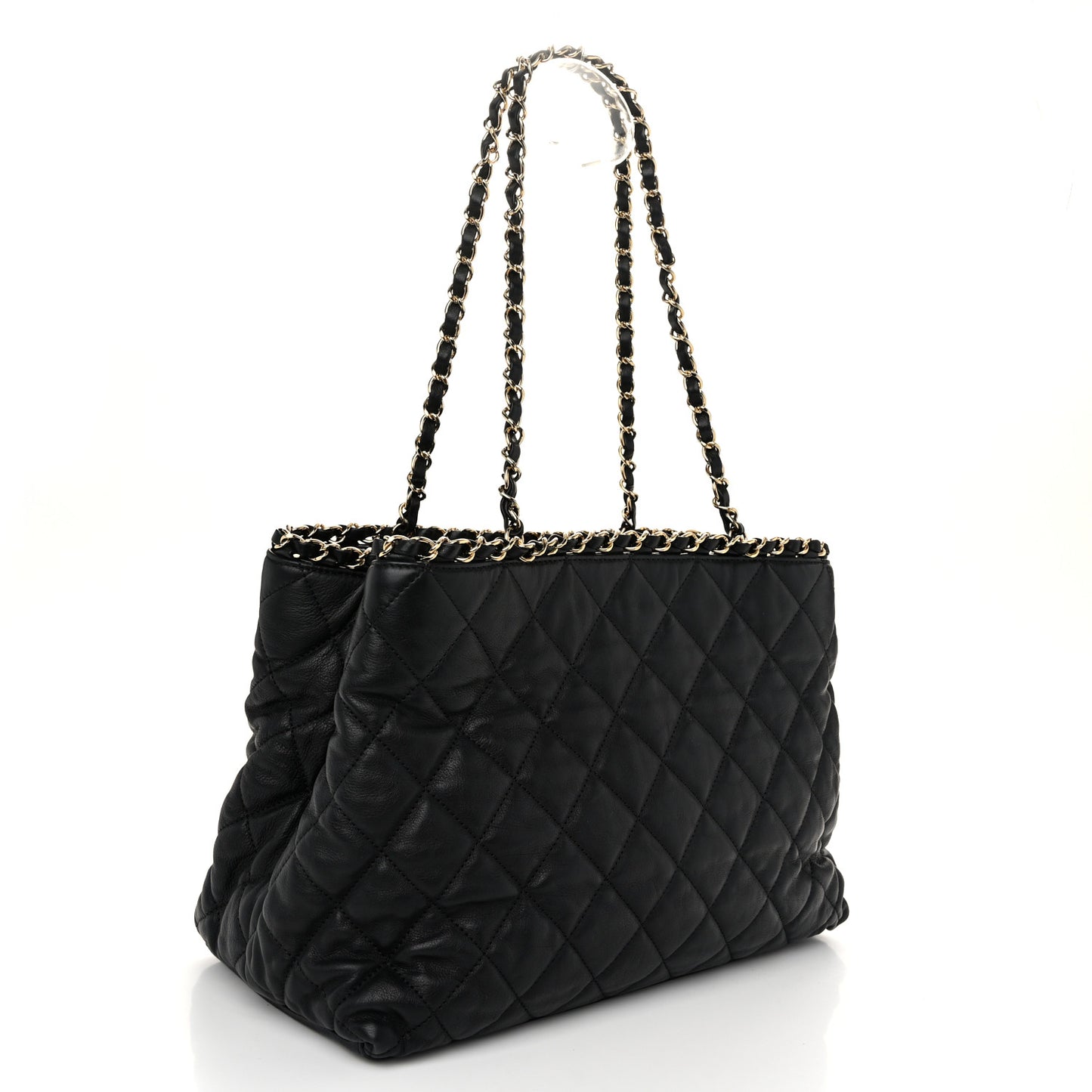 Calfskin Quilted Small Chain Me Tote Black