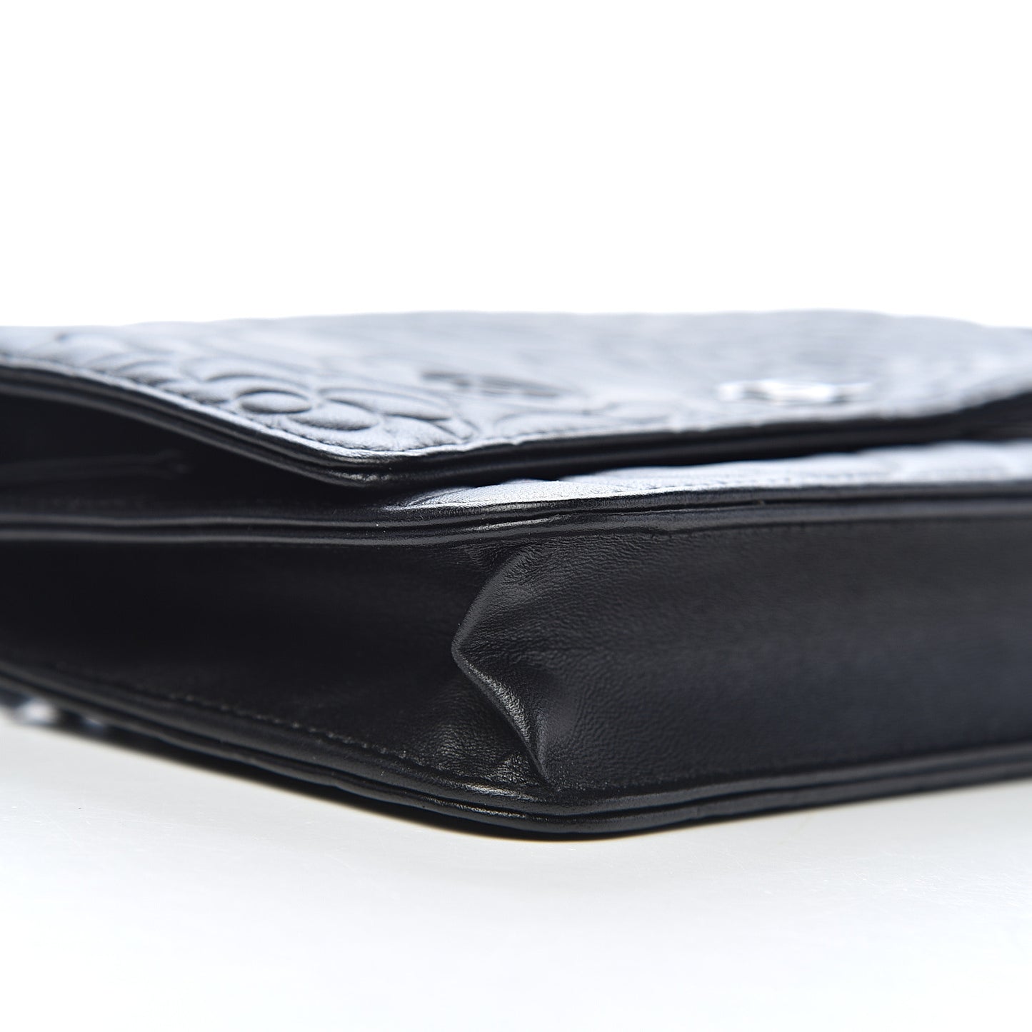 Lambskin Camellia Embossed Wallet on Chain WOC Black