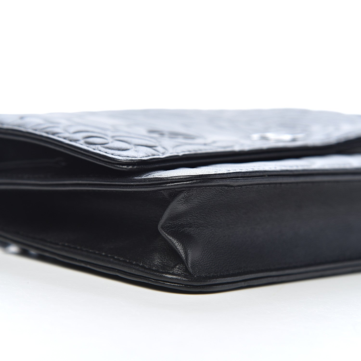 Chanel Lambskin Camellia Embossed Wallet on Chain WOC Black 8 of 11