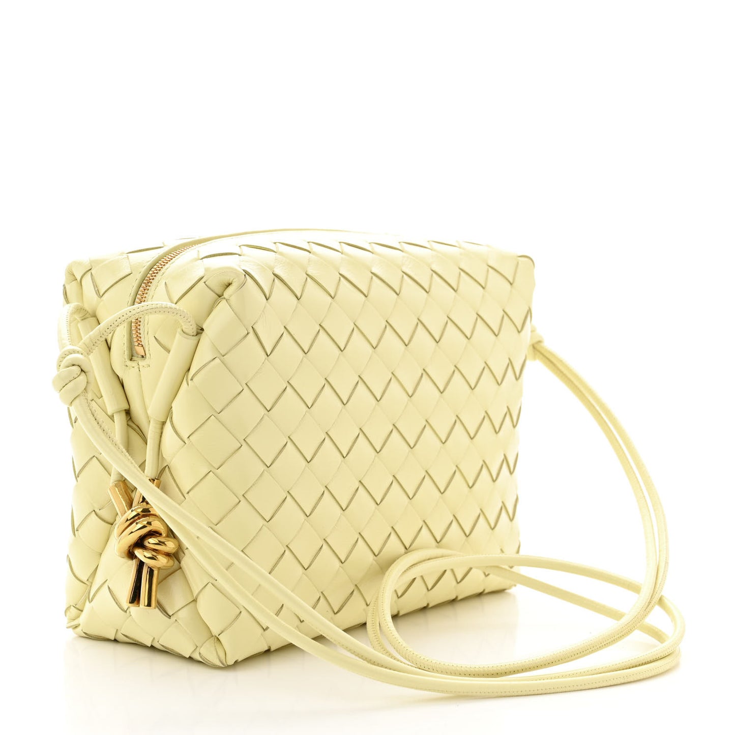 Calfskin Intrecciato Metallic Knot Small Loop Crossbody Bag Ice Cream