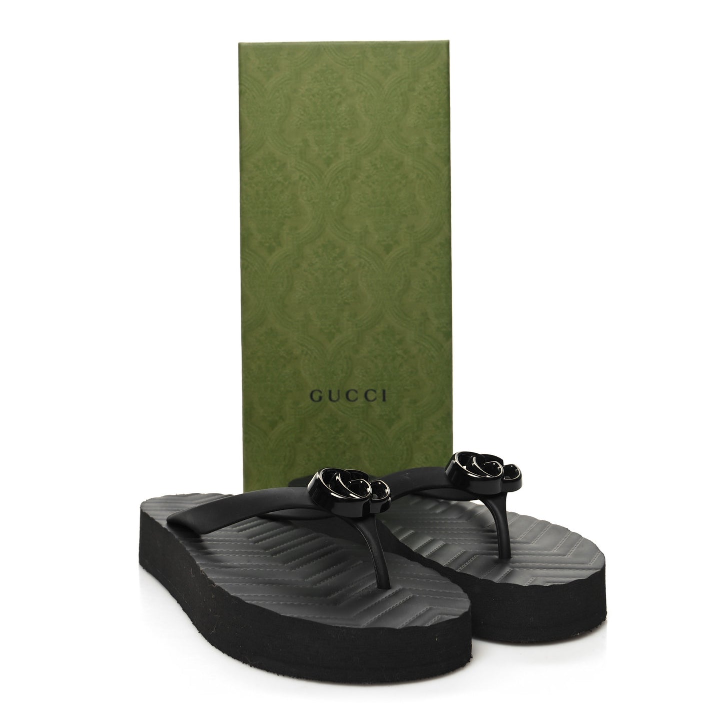 Rubber Chevron Womens GG Thong Sandals 39 Black