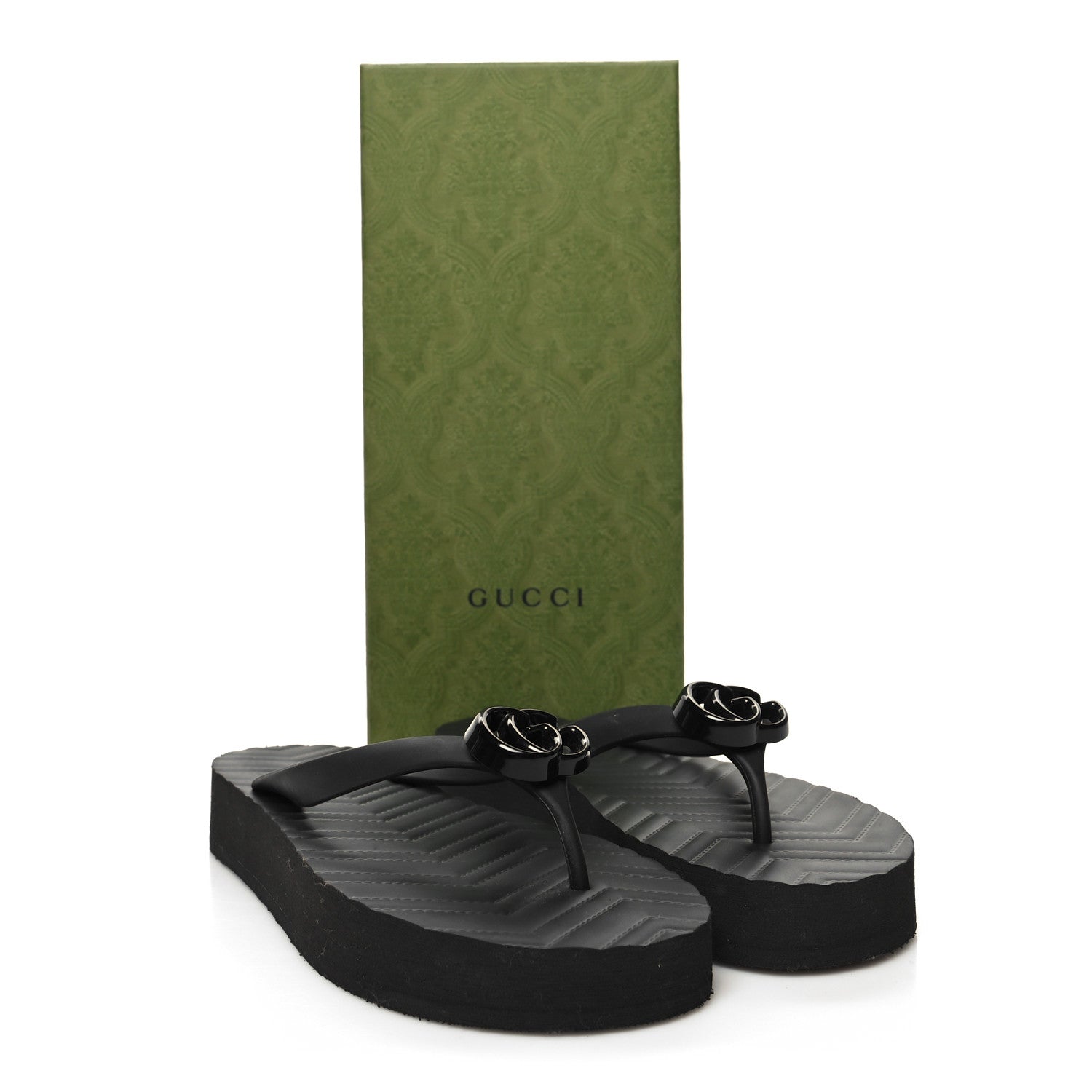 Gucci Rubber Chevron Womens GG Thong Sandals 39 Black 7 of 7