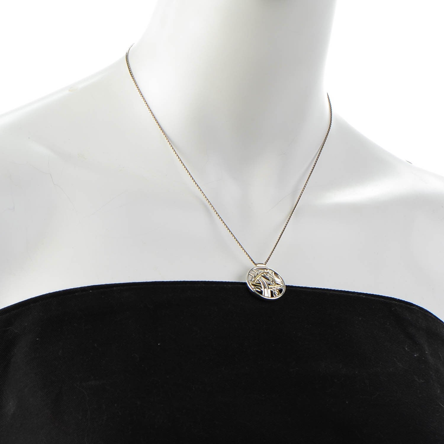 David Yurman Sterling Silver 18K Yellow Gold Cable Pendant Necklace 2 of 6