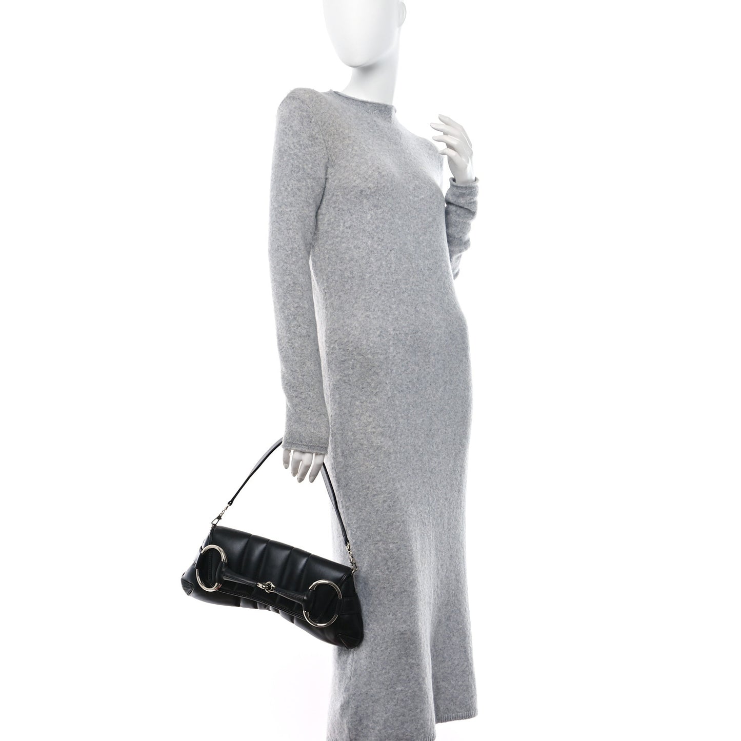 Nappa Vertical Matelasse Medium Maxi Horsebit Chain Shoulder Bag Black