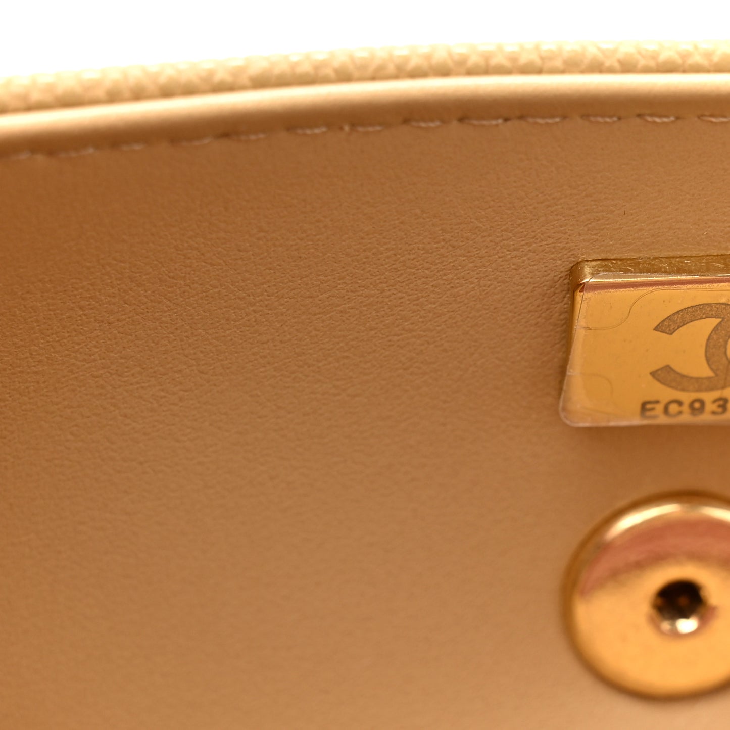 Shiny Caviar Preppy Coco Small Bowling Bag Dark Beige