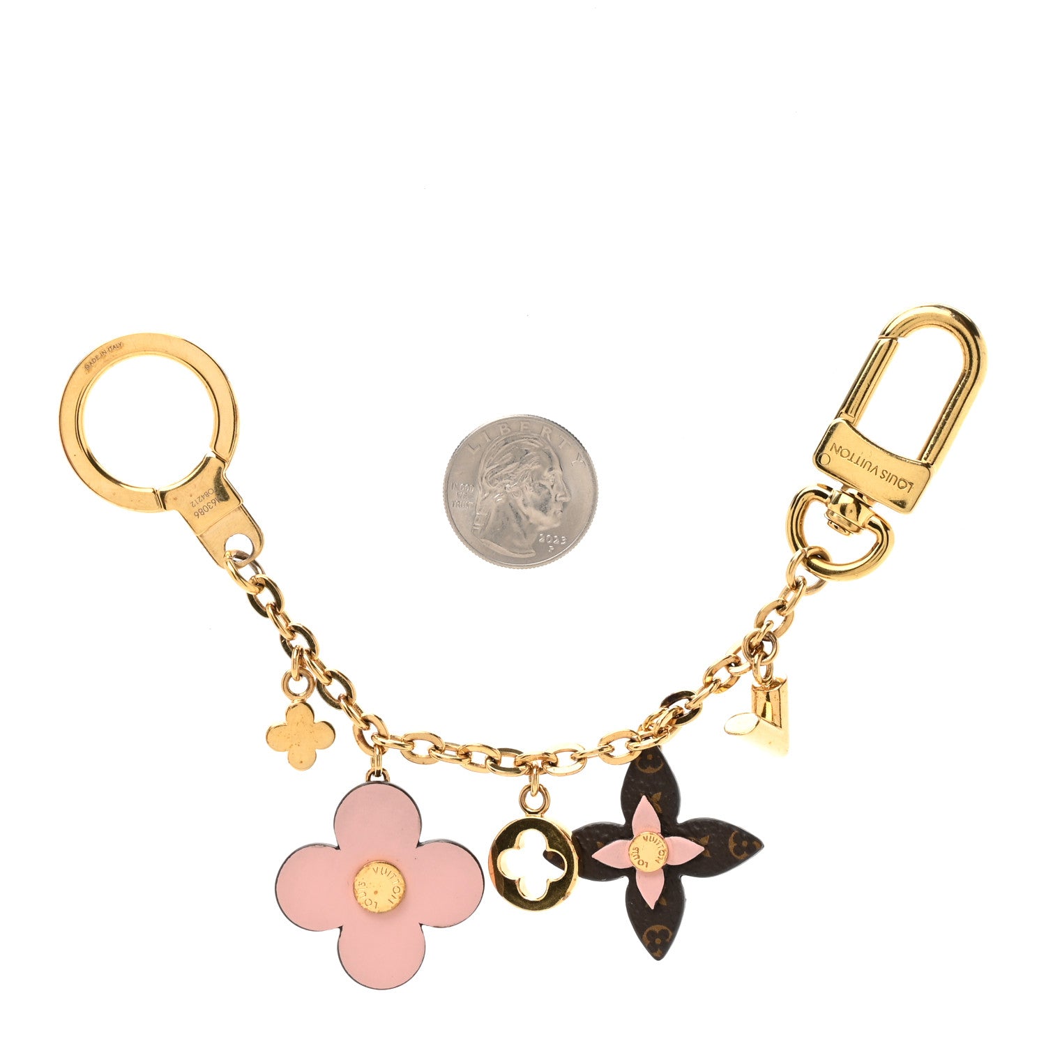 Louis Vuitton Brass Monogram Blooming Flowers Bag Charm Key Holder Rose Ballerine 2 of 5