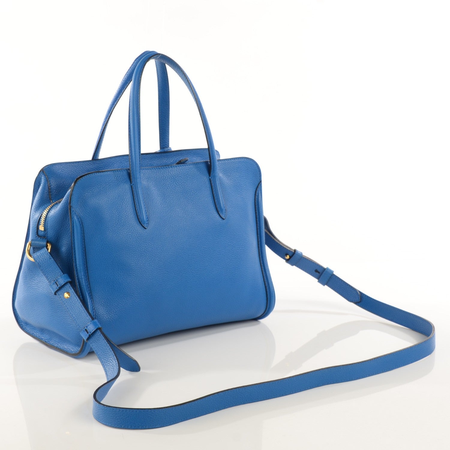 Alexander McQueen Pebbled Calfskin Small Skull Padlock Zip Around Tote Blue 3 of 9