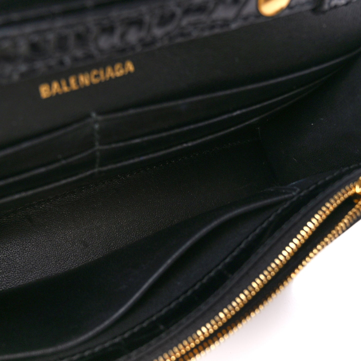 Shiny Calfskin Crocodile Embossed Hourglass Chain Bag Black
