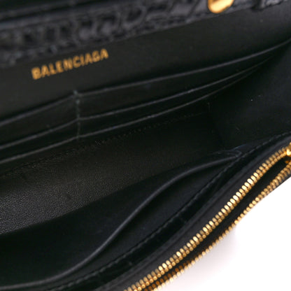Balenciaga Shiny Calfskin Crocodile Embossed Hourglass Chain Bag Black 12 of 12