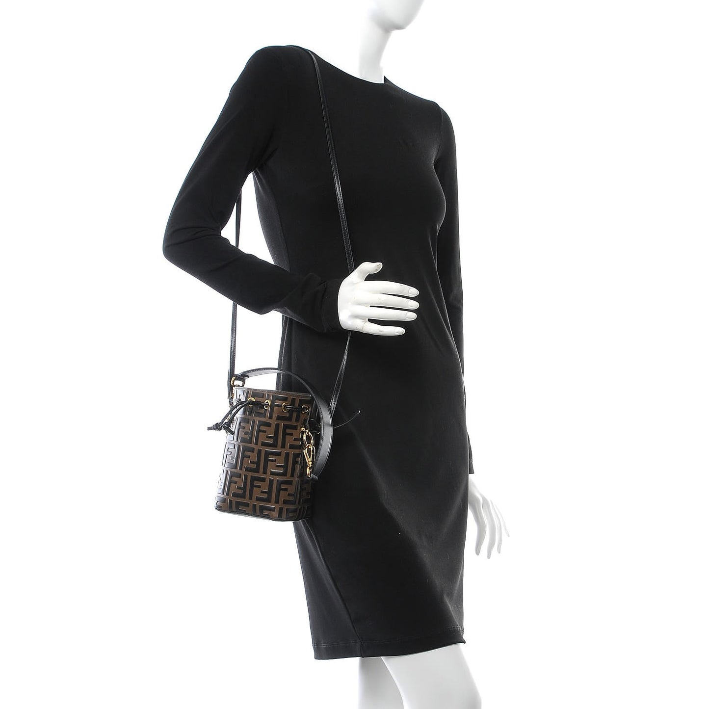 Vitello Liberty F is Fendi Bi-Color FF 1974 Embossed Mini Mon Tresor Bucket Bag Maya Black