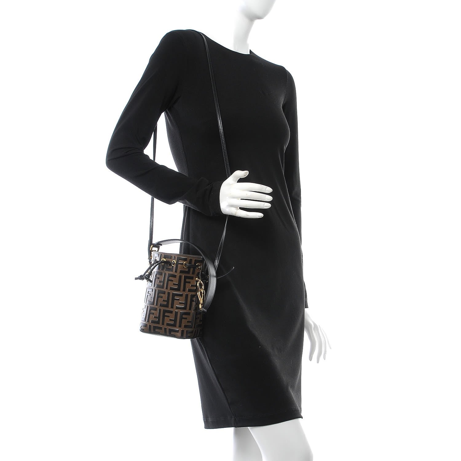 Fendi Vitello Liberty F is Fendi Bi-Color FF 1974 Embossed Mini Mon Tresor Bucket Bag Maya Black 2 of 8