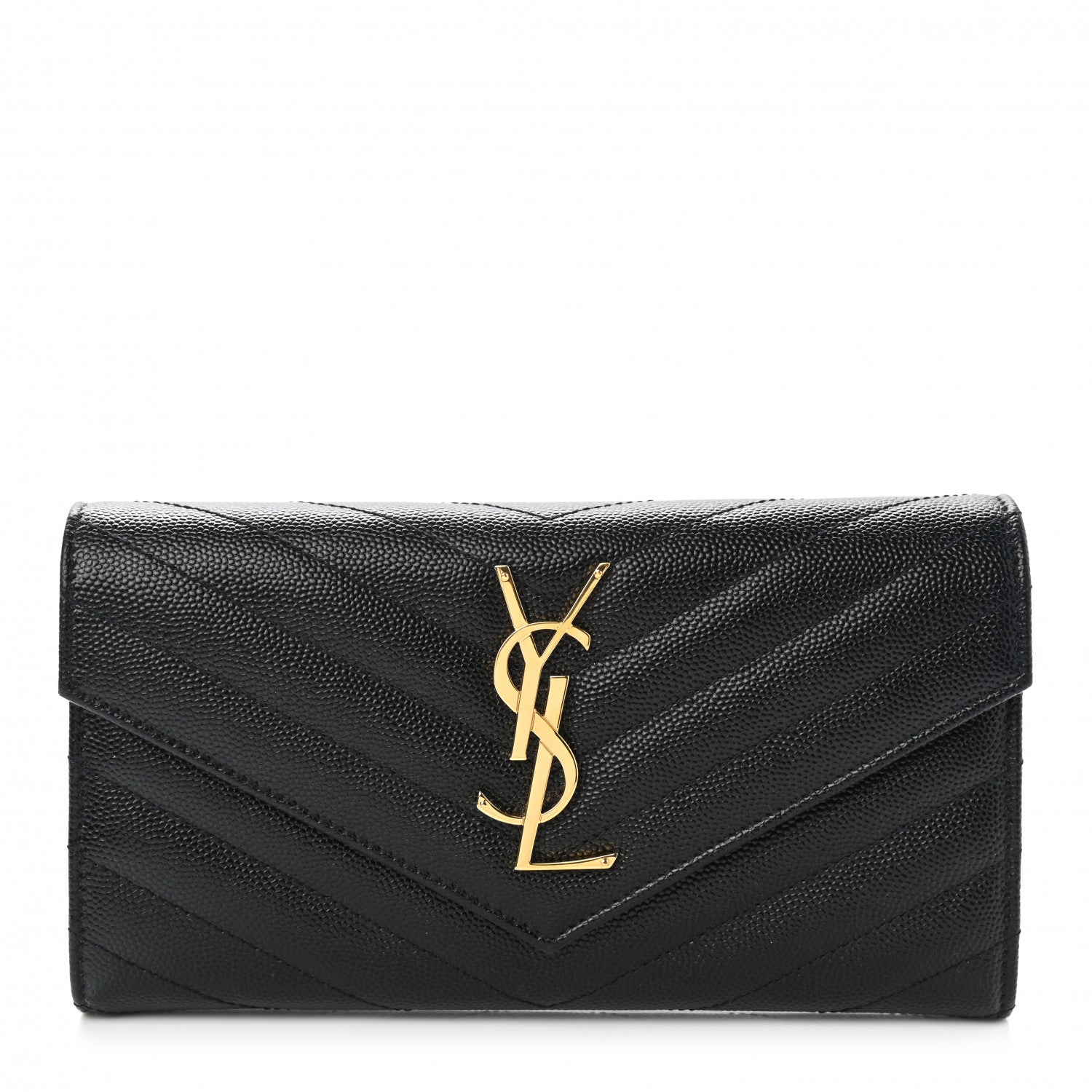 Saint Laurent Grain De Poudre Matelasse Chevron Monogram Flap Wallet Black 1 of 8