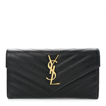 Saint Laurent Grain De Poudre Matelasse Chevron Monogram Flap Wallet Black 1 of 8