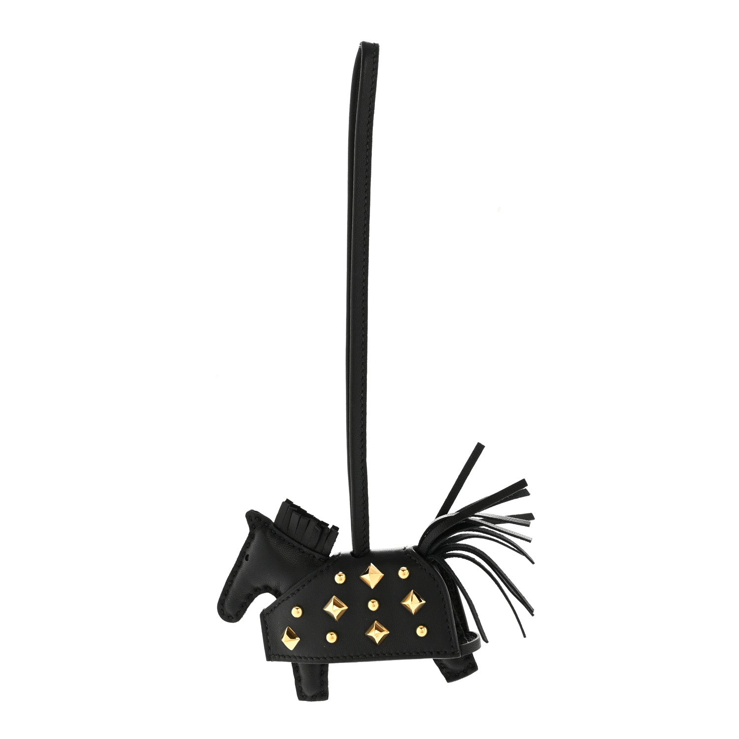 Hermes Milo Lambskin Studded Grigri Rodeo Robeo Rock Horse Bag Charm PM Black 1 of 5