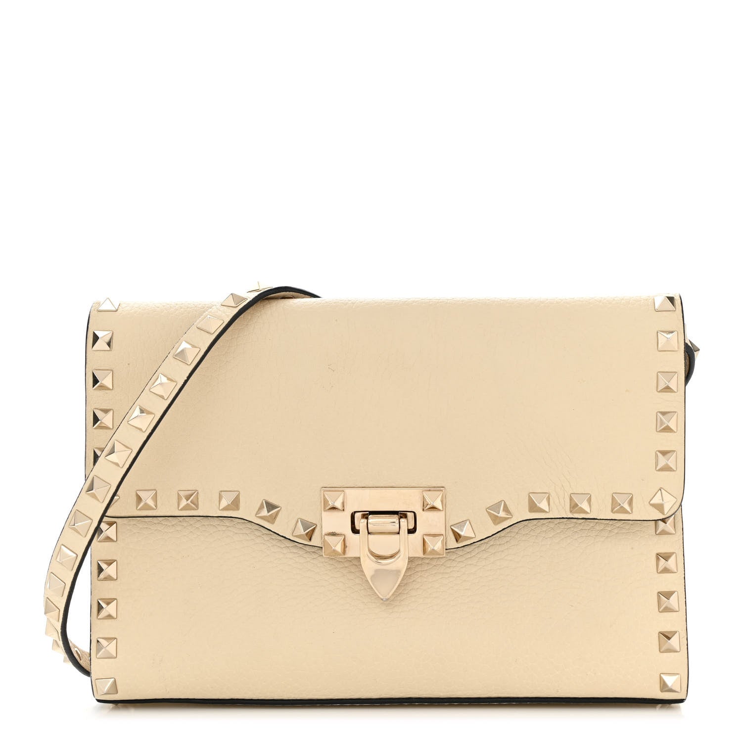 Valentino Garavani Pebbled Calfskin Medium Rockstud Flip Lock Crossbody Bag Light Ivory 1 of 14