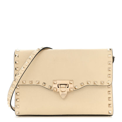 Valentino Garavani Pebbled Calfskin Medium Rockstud Flip Lock Crossbody Bag Light Ivory 1 of 14