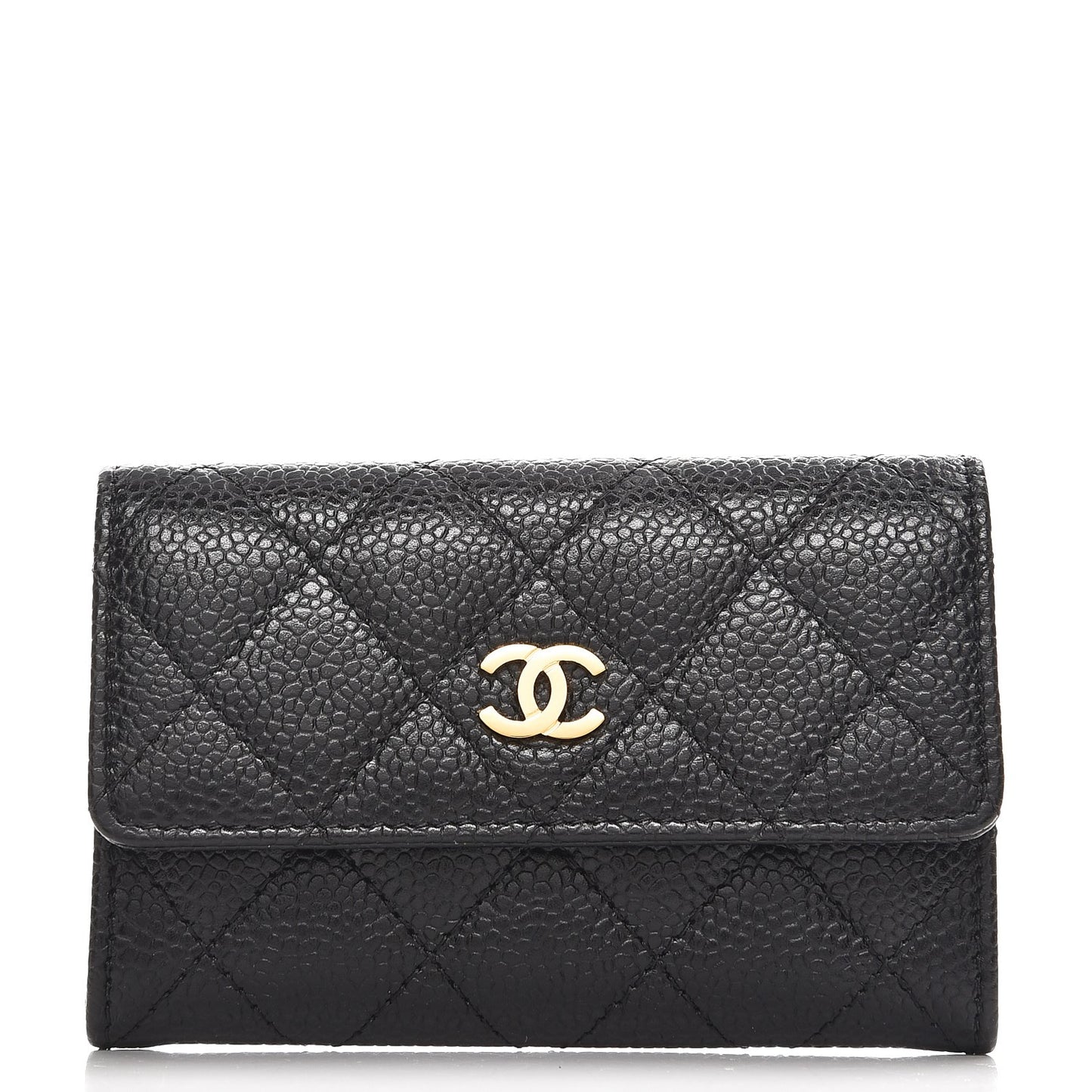 Caviar Quilted Flap Card Holder Black