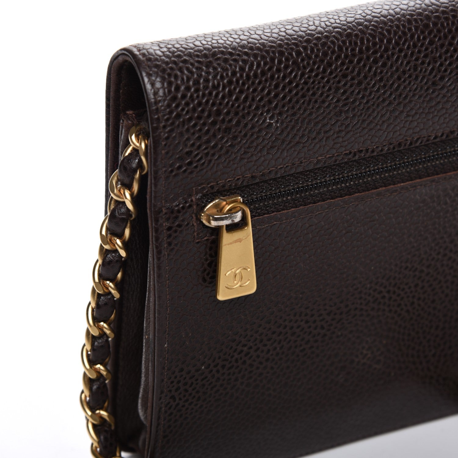Chanel Caviar Timeless CC Wallet On Chain WOC Dark Brown 10 of 10