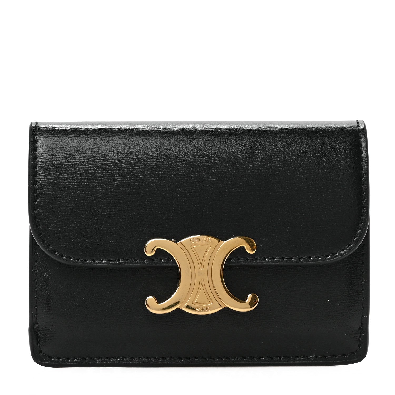 Celine Shiny Calfskin Triomphe Flap Card Holder Black 1 of 6