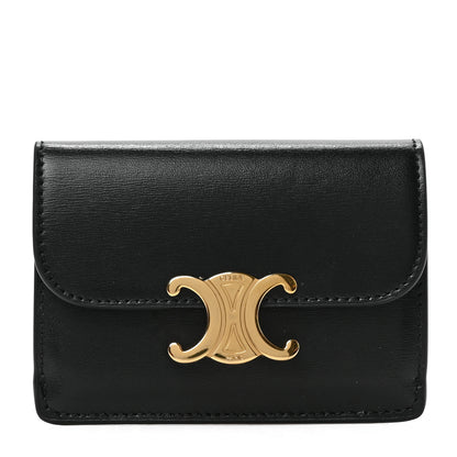 Celine Shiny Calfskin Triomphe Flap Card Holder Black 1 of 6