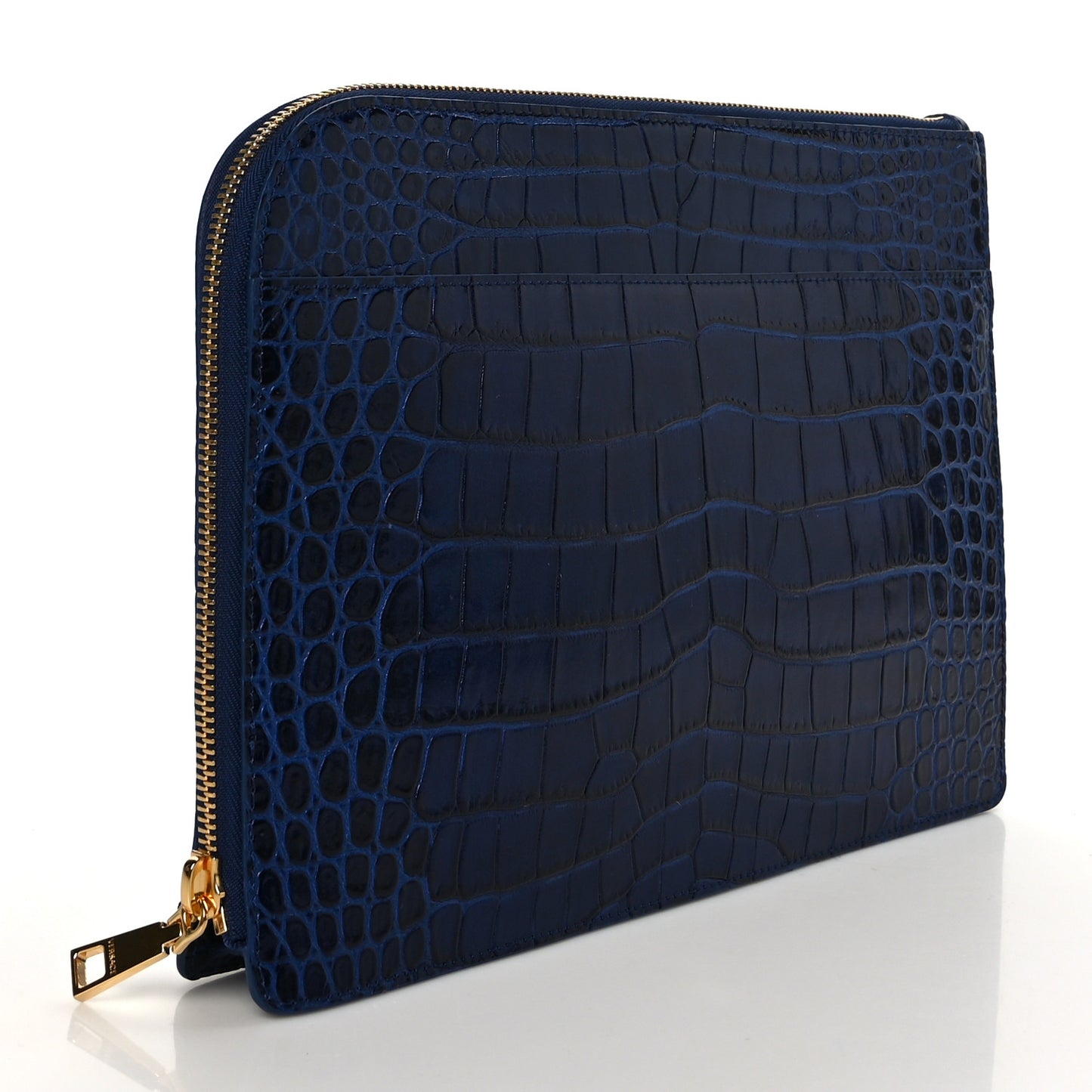 Crocodile Embossed Calfskin Medusa Small Zip Clutch Blue