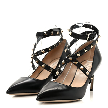 Valentino Garavani Calfskin Nappa Rockstud Ankle Strap 75mm Pumps 38.5 Black 4 of 10
