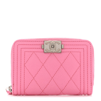 Chanel Caviar Quilted Boy Zip Around Coin Purse Wallet Pink 1 of 7