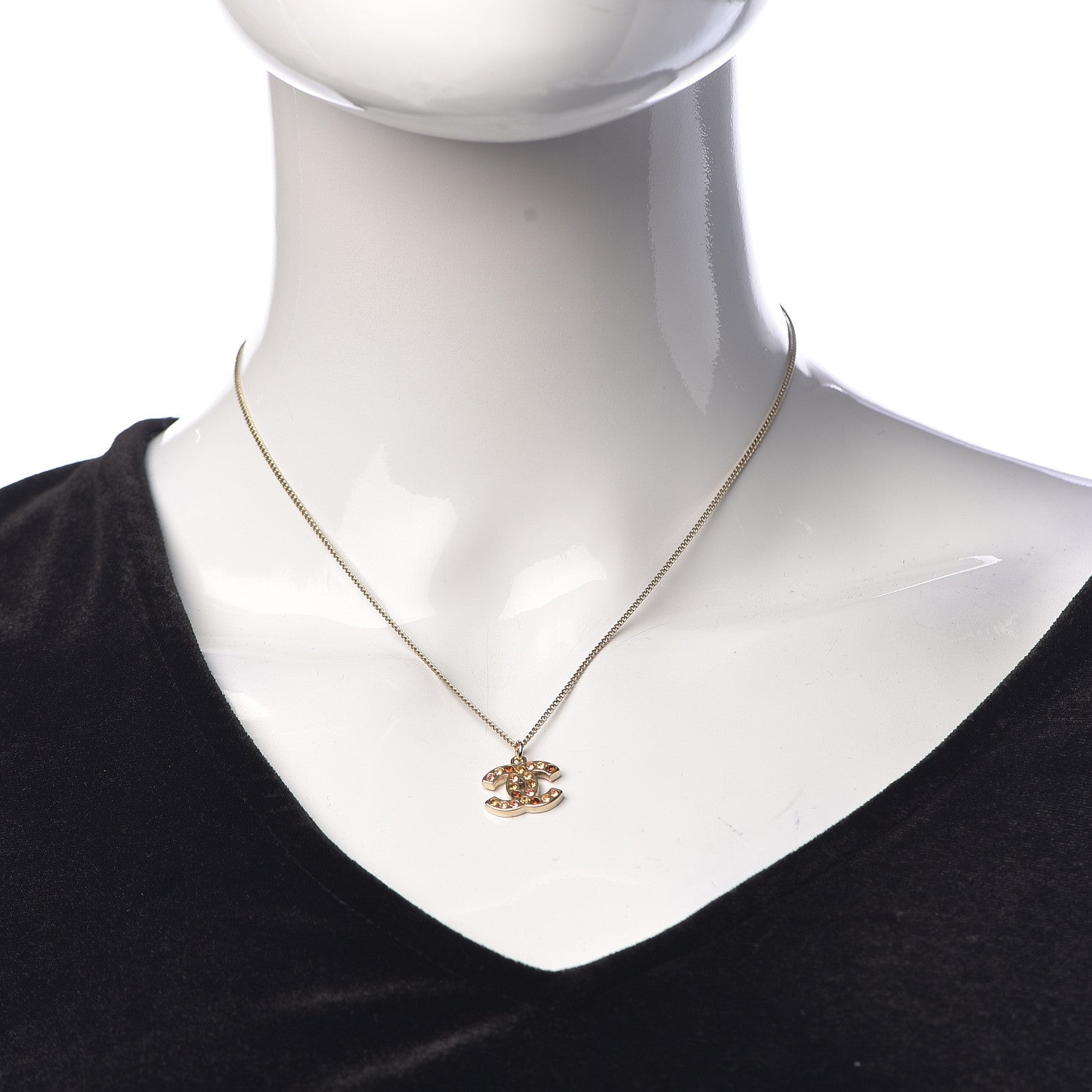 Chanel Crystal CC Necklace Gold Multicolor 2 of 6